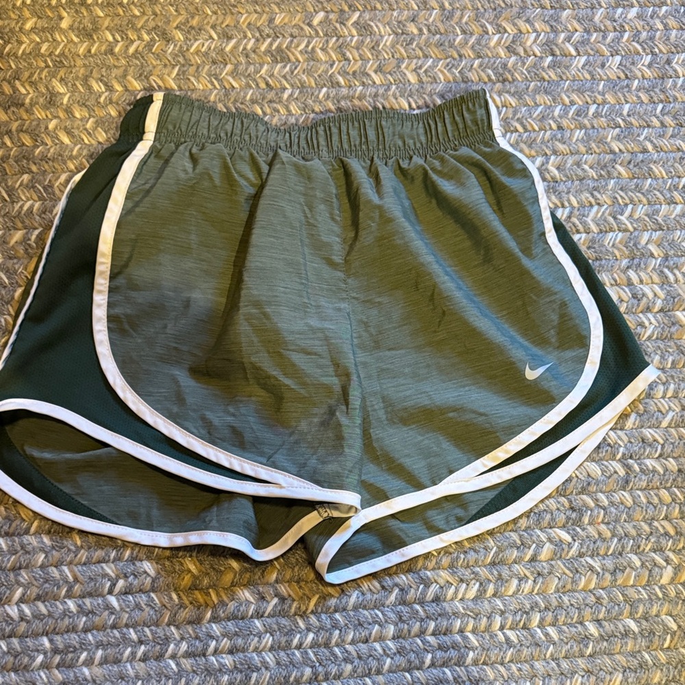 Nike Women's Olive Green Athletic Shorts with White Trim